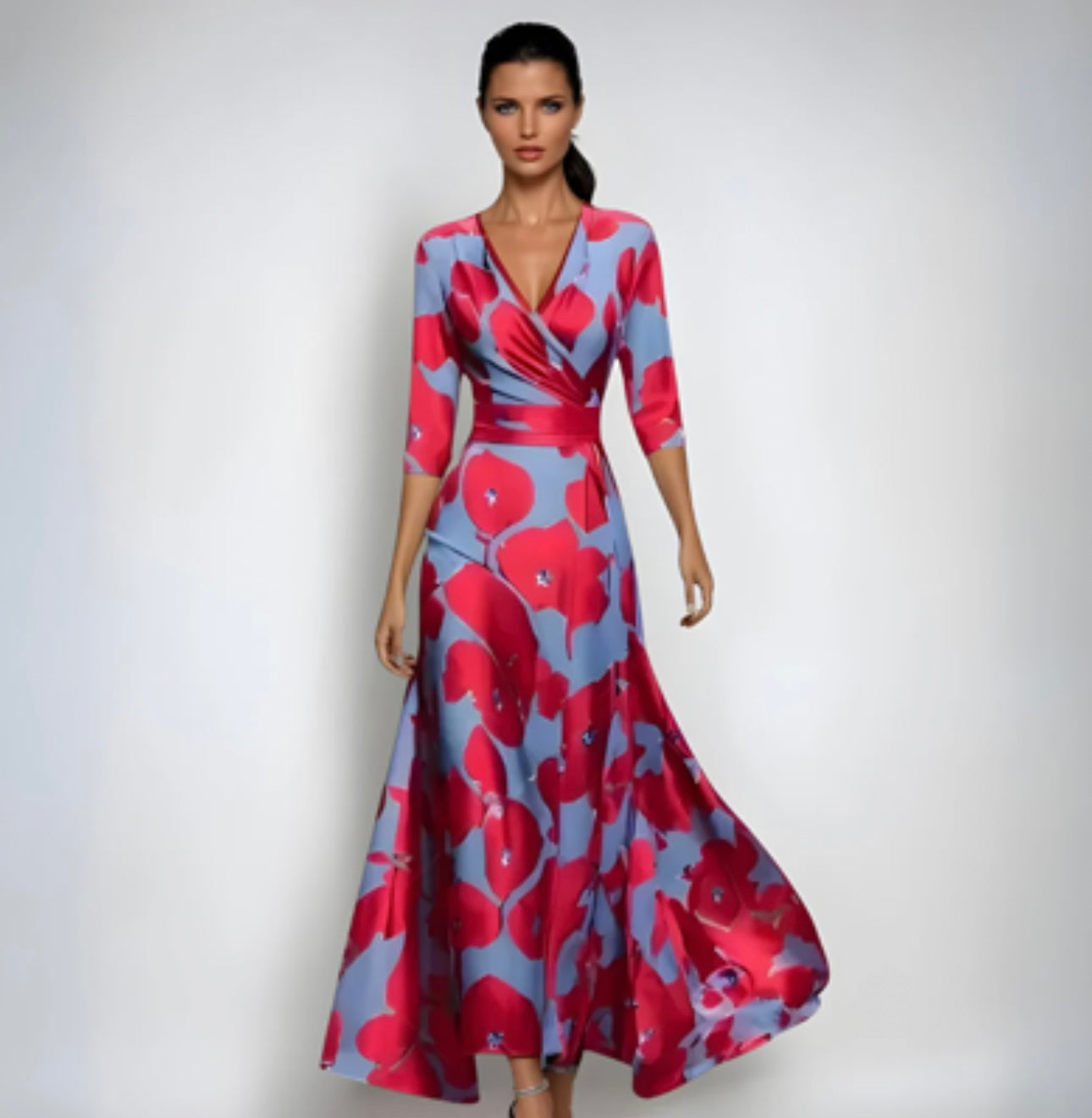 FLORAL WRAP SUMMER DRESS FOR WOMEN ELEGANT GOWN