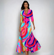 FLORAL WRAP SUMMER DRESS FOR WOMEN ELEGANT GOWN
