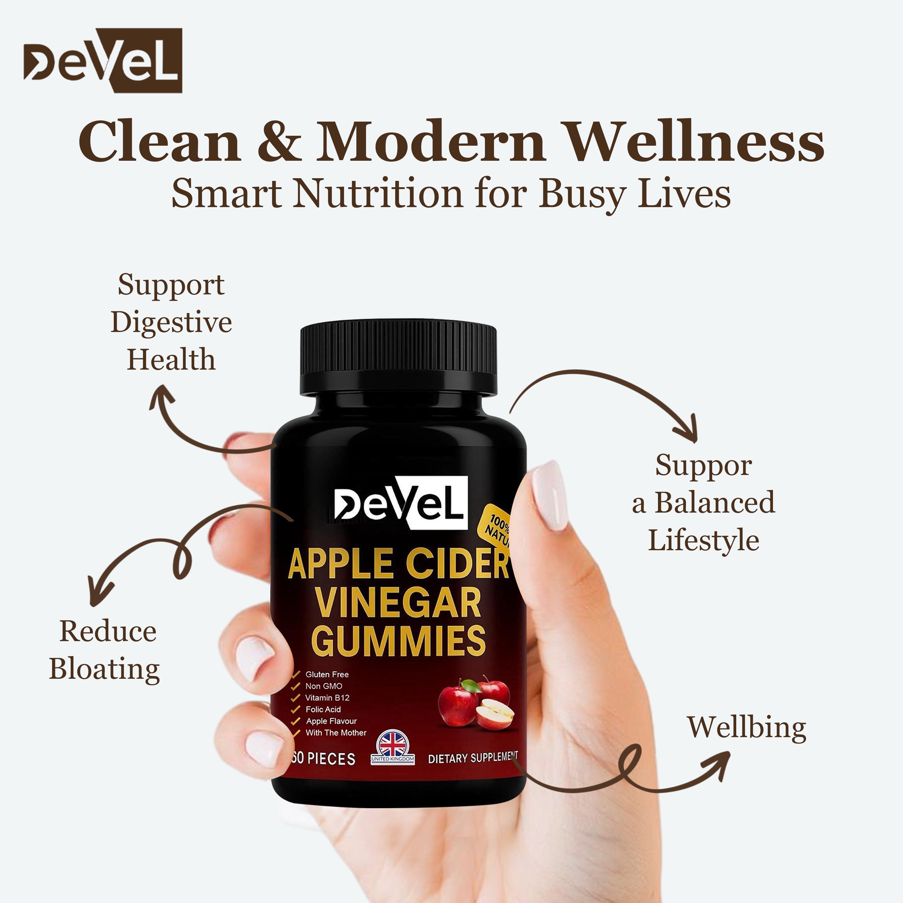 Apple Cider Vinegar Gummies by DEVEL – l 60 Gummies l