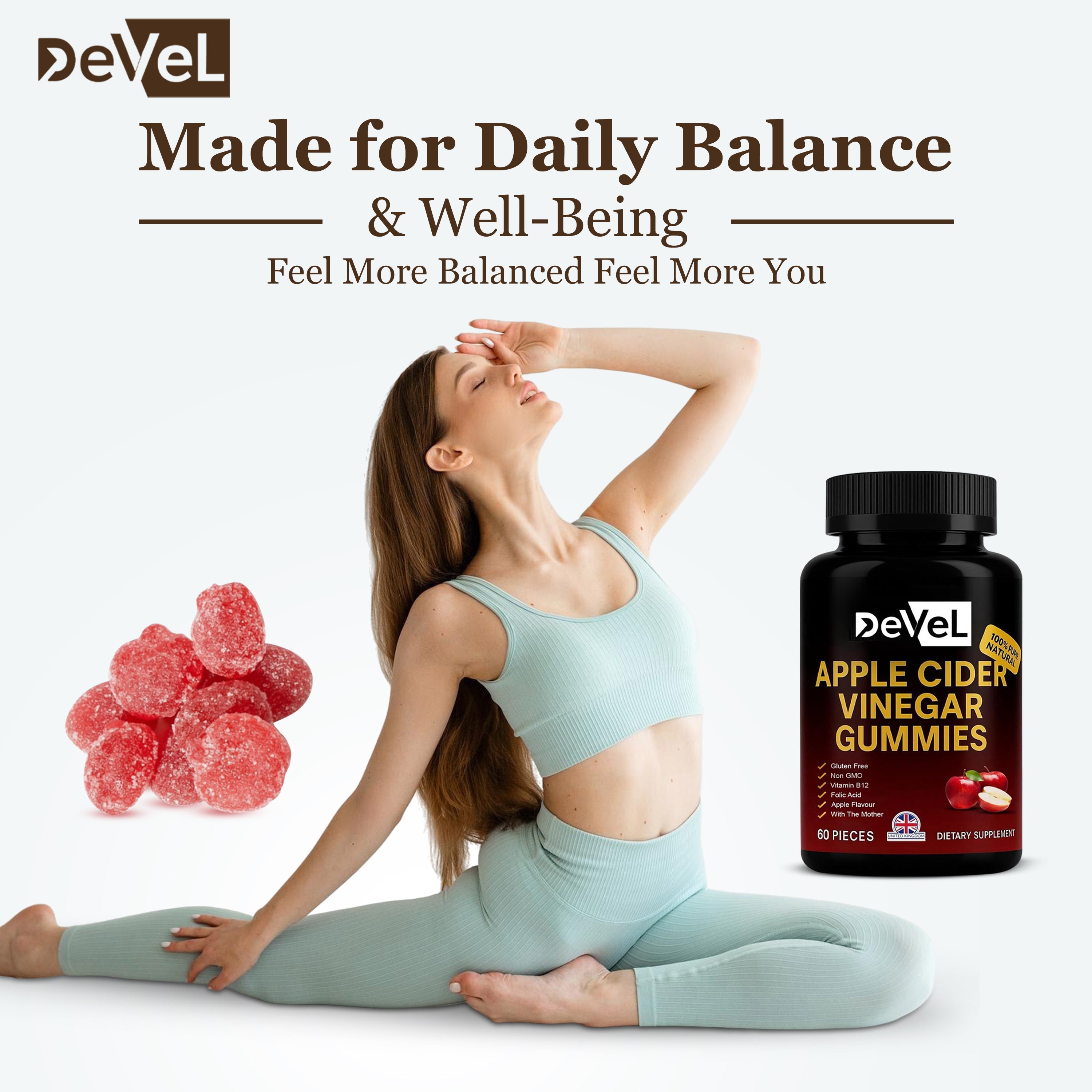 Apple Cider Vinegar Gummies by DEVEL – l 60 Gummies l