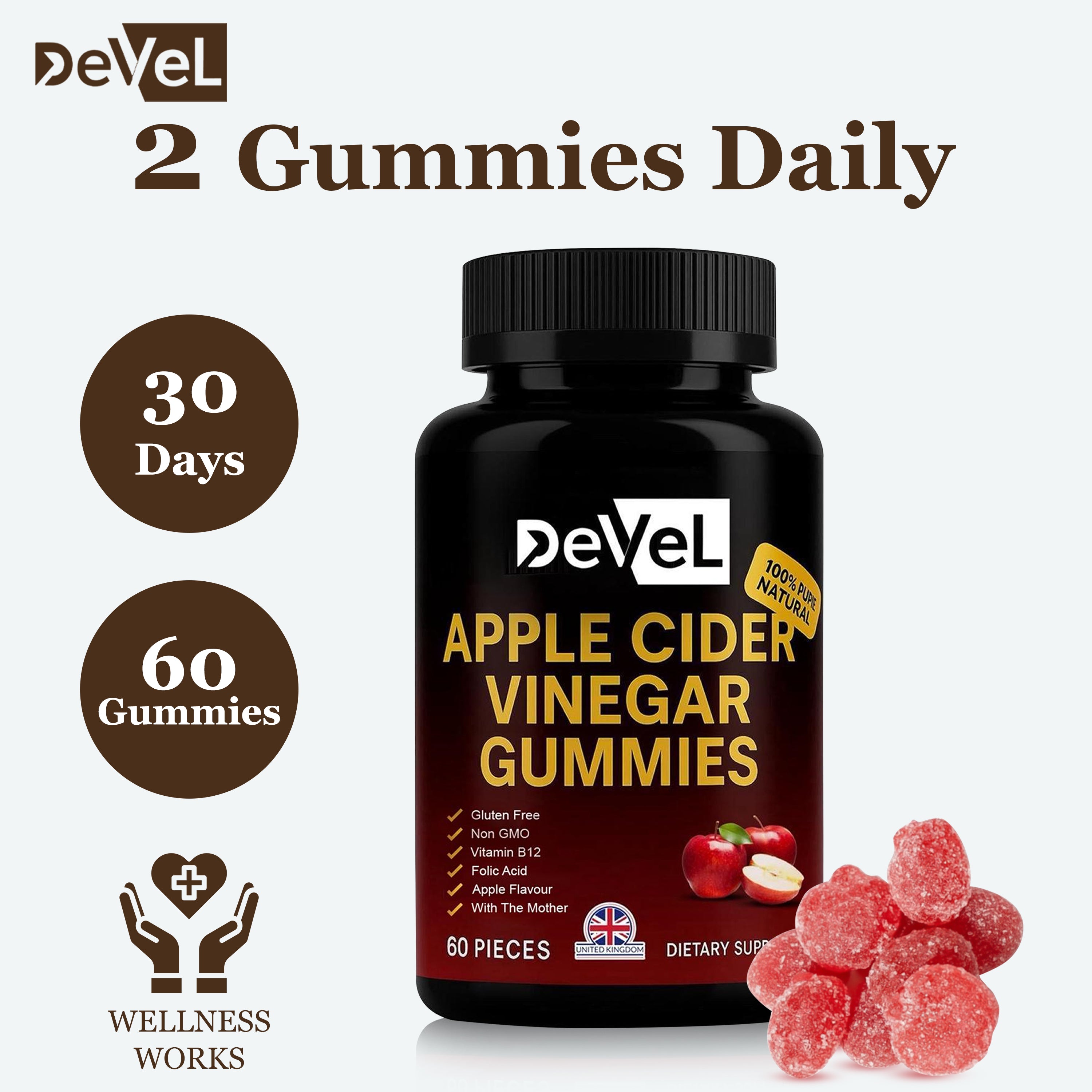 Apple Cider Vinegar Gummies by DEVEL – l 60 Gummies l