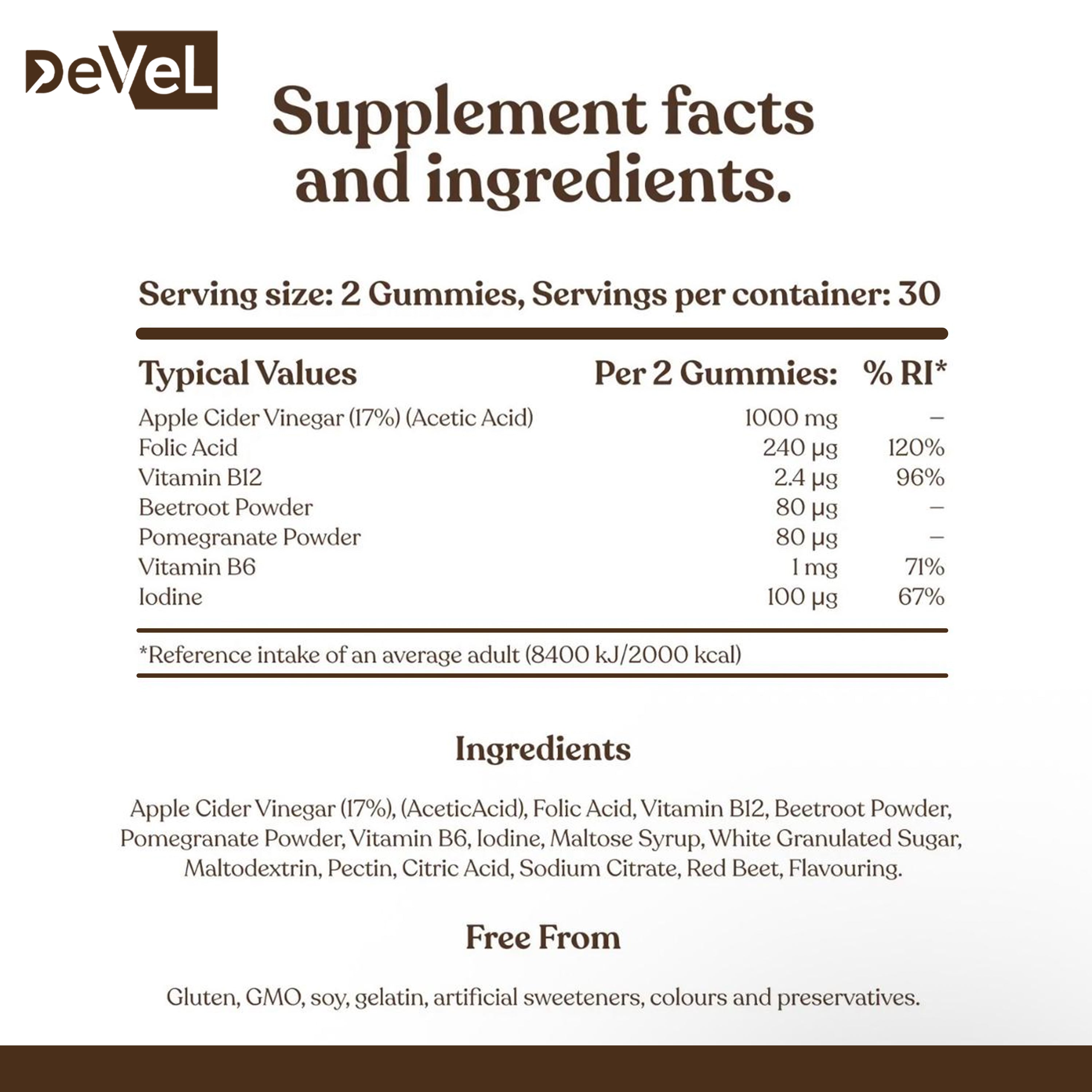 Apple Cider Vinegar Gummies by DEVEL – l 60 Gummies l