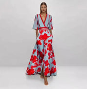 FLORAL WRAP SUMMER DRESS FOR WOMEN ELEGANT GOWN